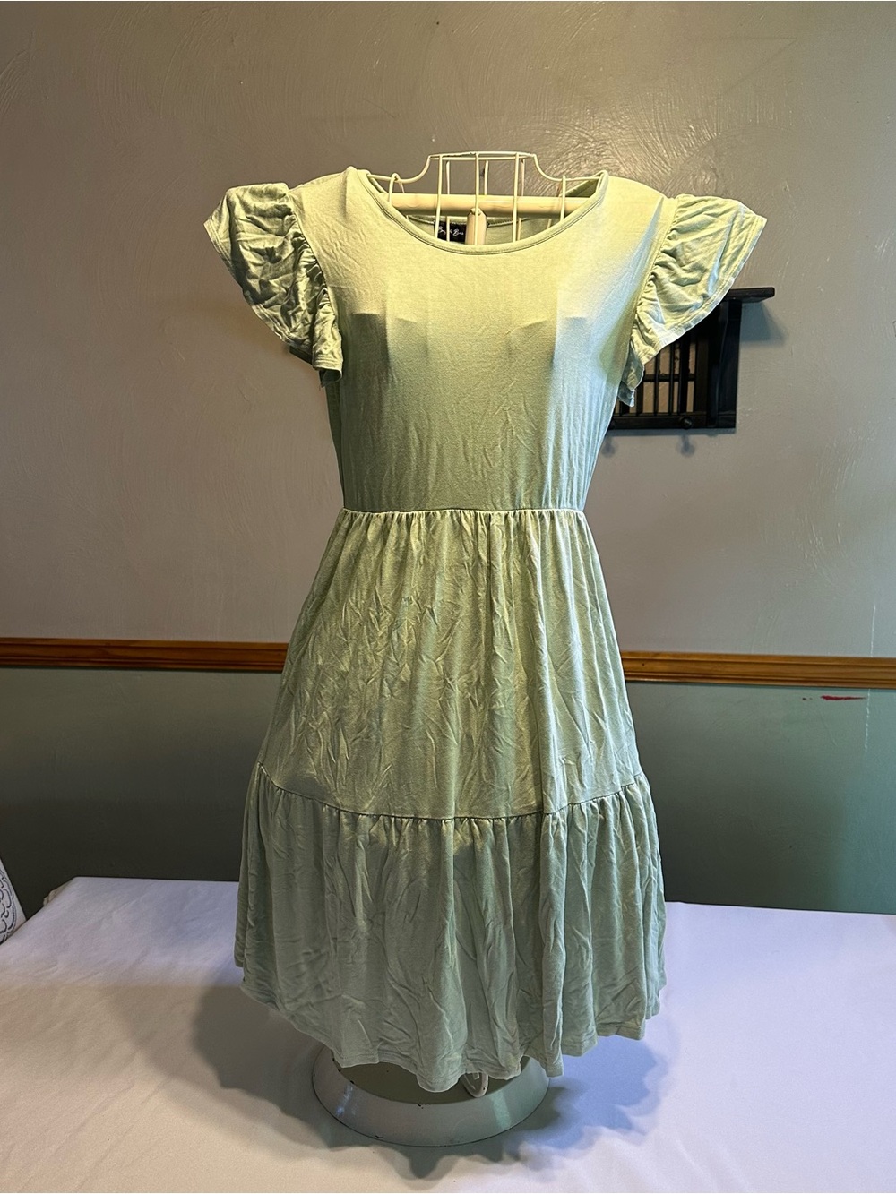 Brit & Bri Soft Sage Ruffle Sleeve Tiered Dress - Casual Women's Dress